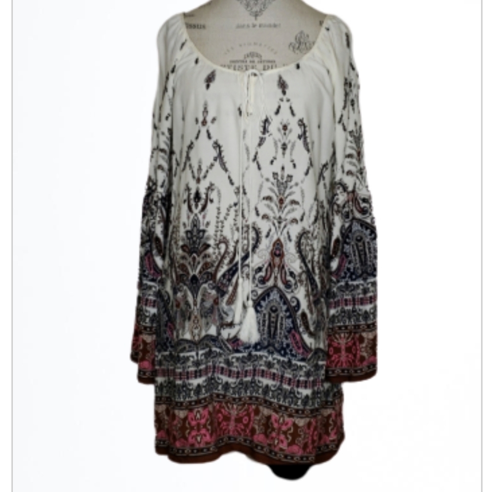 Blu Pepper Boho Chic Bell Sleeve Tunic Dress Size Large NEW